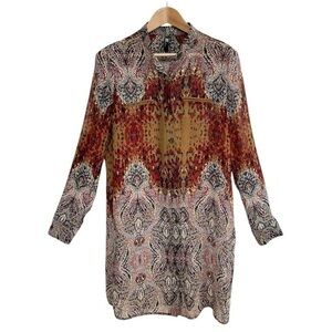 Kut From The Kloth Sheer Button Up Dress Long Blouse Size 2 Adjustable Sleeve